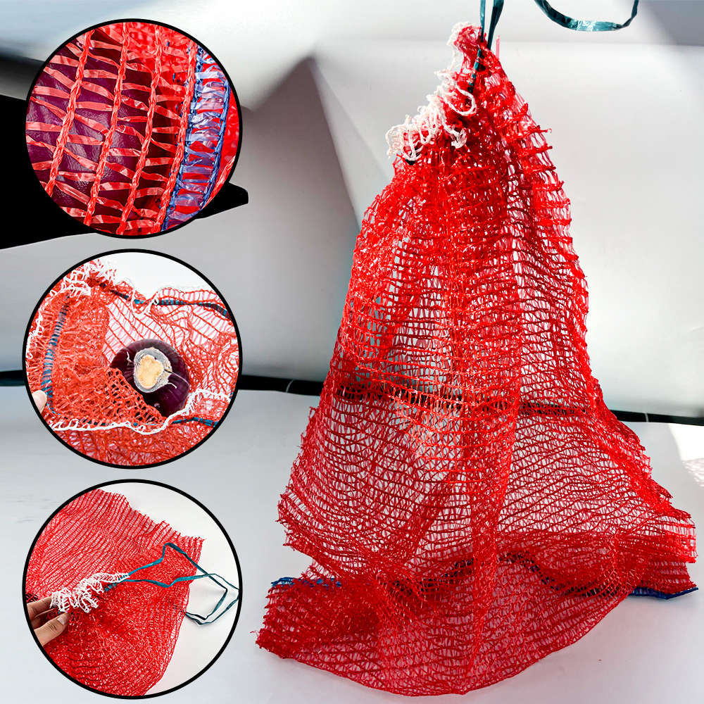 PE Vegetables Mesh Bag Onion Mesh Bag With Drawstring