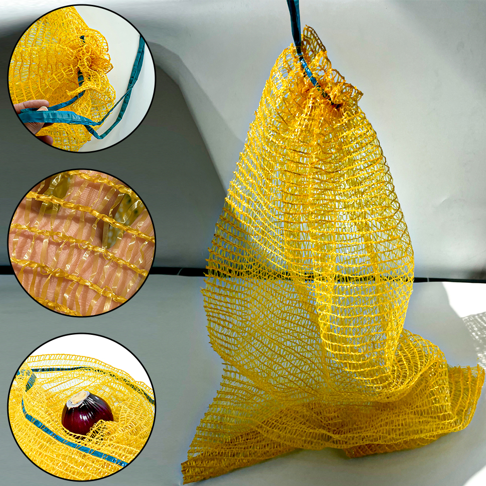 PE Vegetables Mesh Bag Onion Mesh Bag With Drawstring